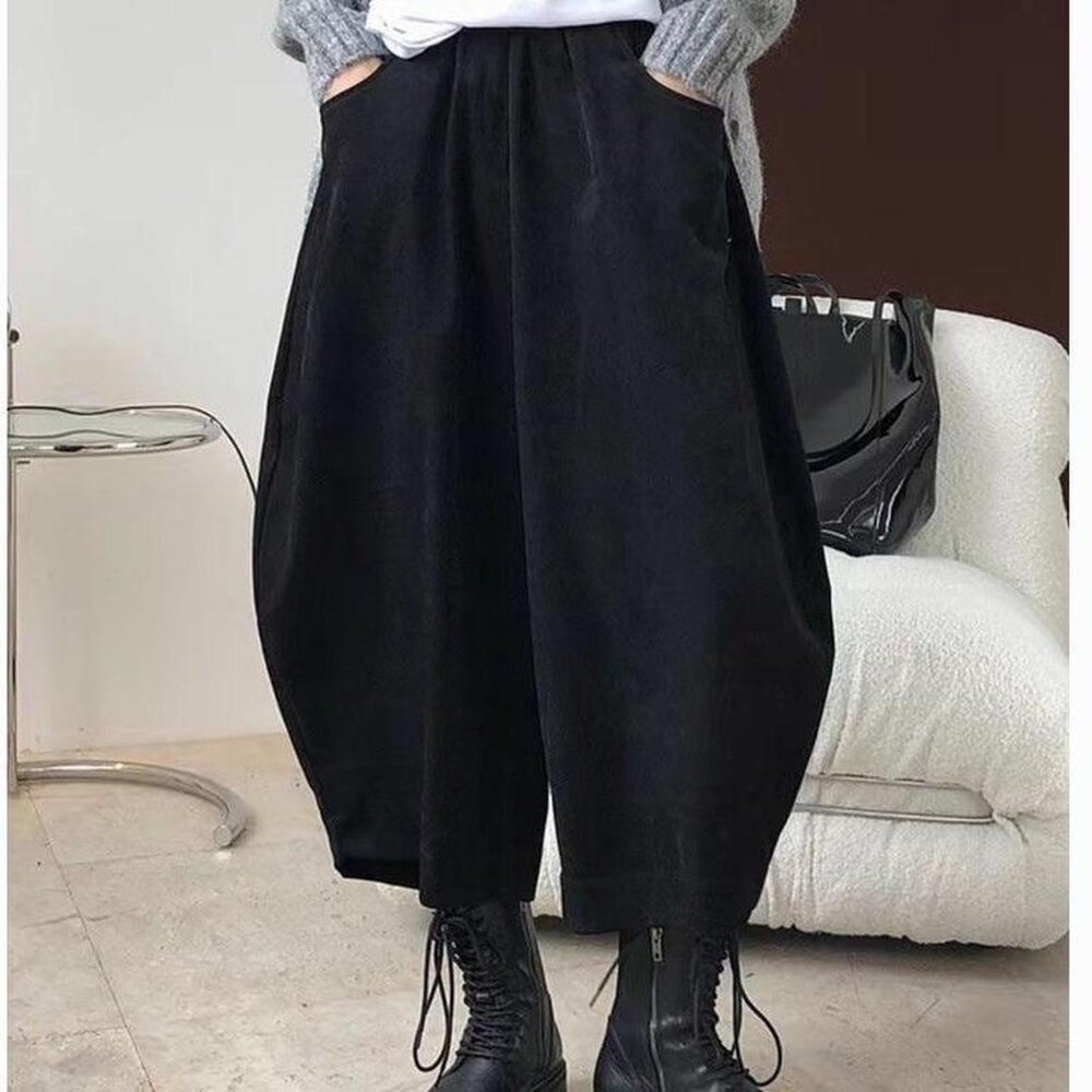 Black thin skinny corduroy texture supper baggy casual pants fit size S M